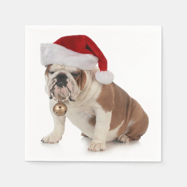 English Bulldog Wearing Santa Hat Napkin (Front)