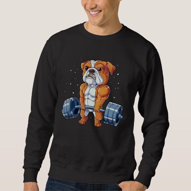 English Bulldog Weightlifting  Deadlift Men Fitnes Sweatshirt (Front)
