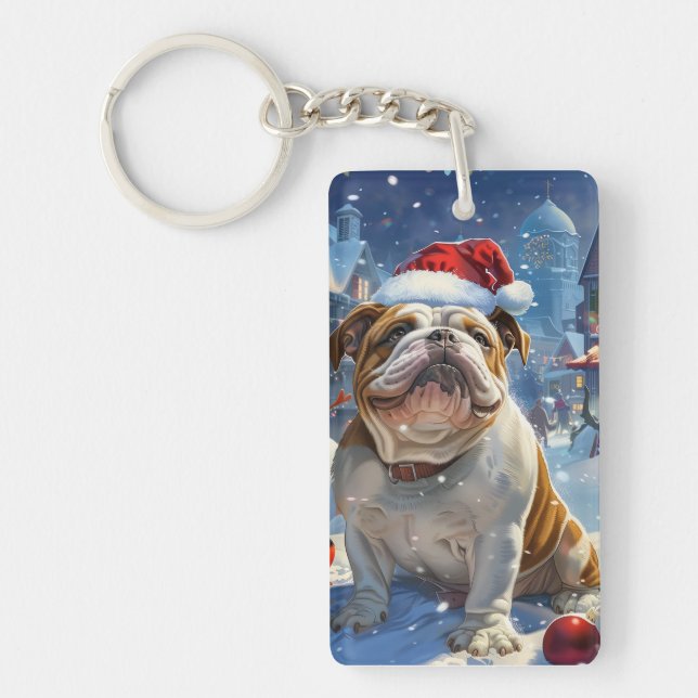 English Bulldog Winter Wonderland Christmas Joy  Key Ring (Front)