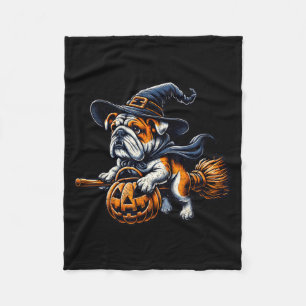 English Bulldog Witch Pumpkin Halloween Dog Lover Fleece Blanket