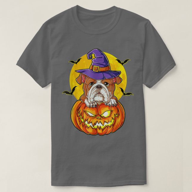 English Bulldog Witch Pumpkin Halloween Girls Wome T-Shirt (Design Front)