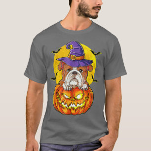 English Bulldog Witch Pumpkin Halloween Girls Wome T-Shirt