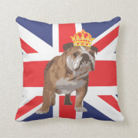 English Bulldog with Crown and Union Jack Pillow