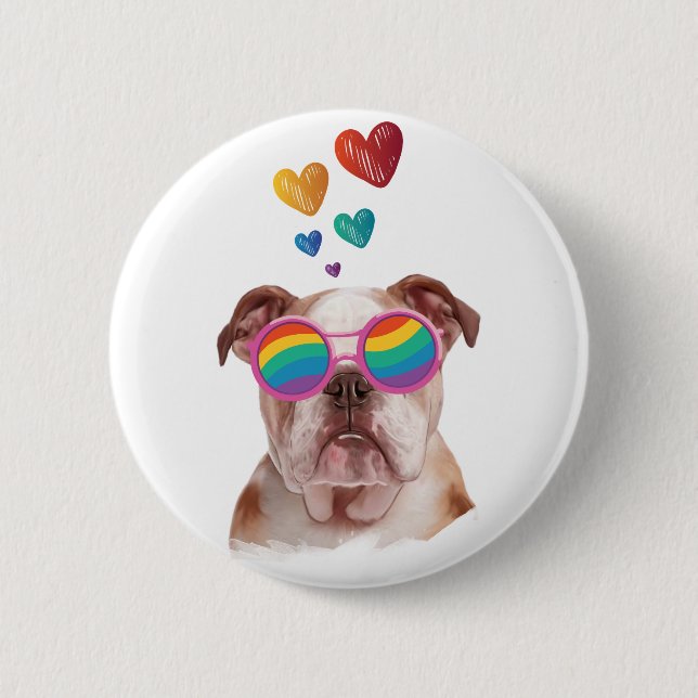 English Bulldog with Hearts Valentine's Day  6 Cm Round Badge (Front)