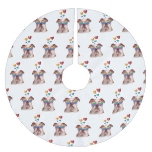 English Bulldog with Hearts Valentine's Day  Brushed Polyester Tree Skirt
