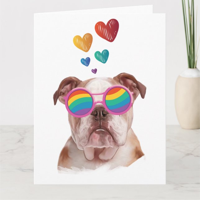 English Bulldog with Hearts Valentine's Day Card (Front)