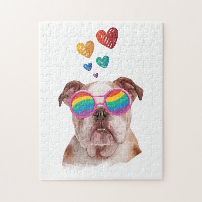 English Bulldog with Hearts Valentine's Day  Jigsaw Puzzle (Vertical)