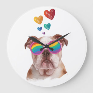 English Bulldog with Hearts Valentine's Day Large Clock