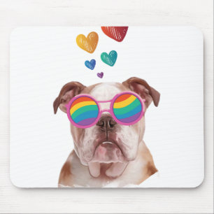 English Bulldog with Hearts Valentine's Day  Mouse Pad