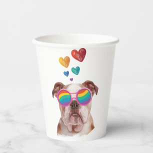 English Bulldog with Hearts Valentine's Day Paper Cups