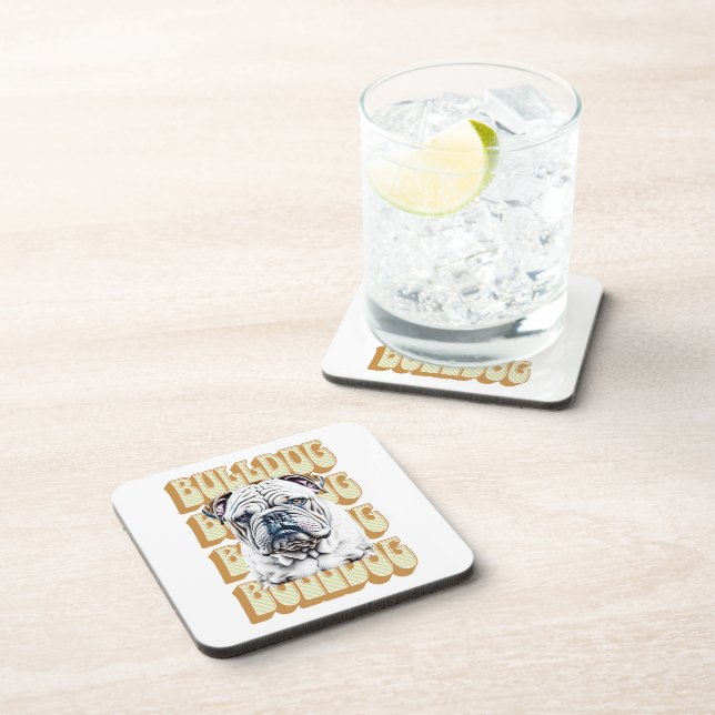 English Bulldog with Retro Font Coaster (Right Side)