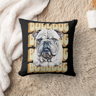 English Bulldog with Retro Font Cushion
