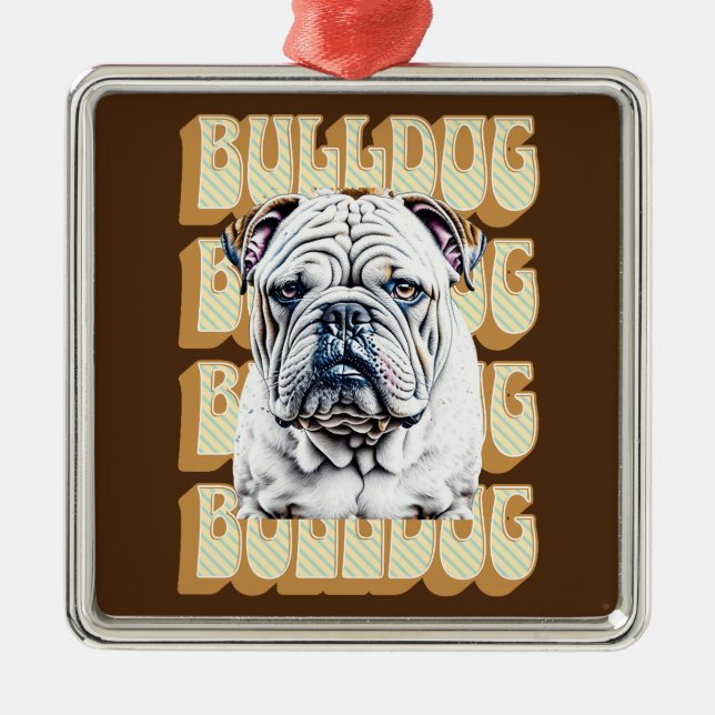 English Bulldog with Retro Font Metal Tree Decoration (Front)