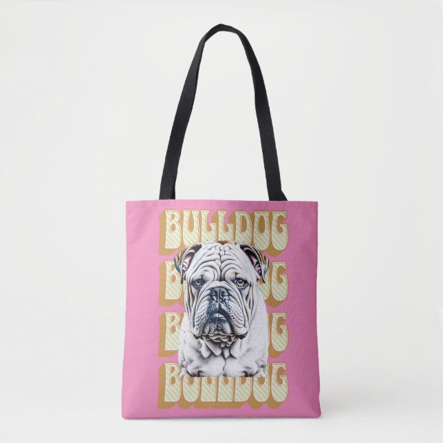 English Bulldog with Retro Font Tote Bag (Front)