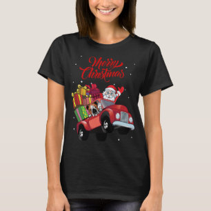 English Bulldog With Santa Claus In Red Truck Dog T-Shirt