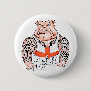 English Bulldog with Tribal Tattoo on Arms 6 Cm Round Badge