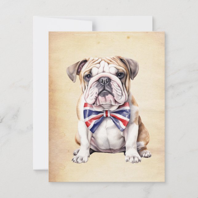 English Bulldog with Union Jack Bowtie Card (Front)