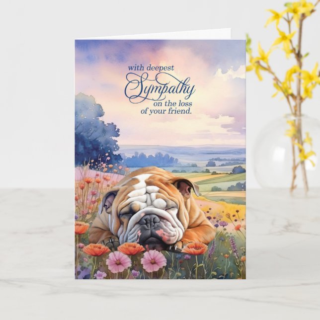 English Bulldog with Wildflowers Pet Sympathy Card (Yellow Flower)