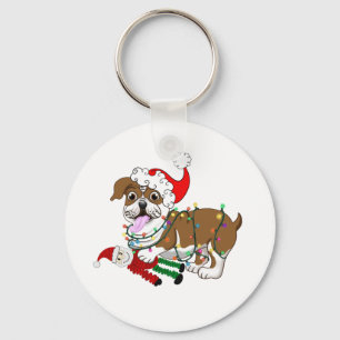 English Bulldog With Xmas Lights  Key Ring