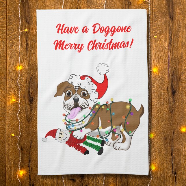 English Bulldog With Xmas Lights   Long Apron Tea Towel (Creator Uploaded)