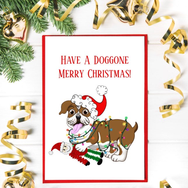 English Bulldog With Xmas Lights Merry Christmas Holiday Postcard (Creator Uploaded)