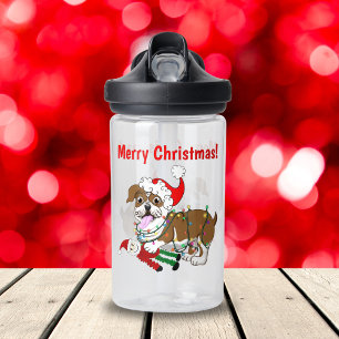 English Bulldog With Xmas Lights Merry Christmas Water Bottle