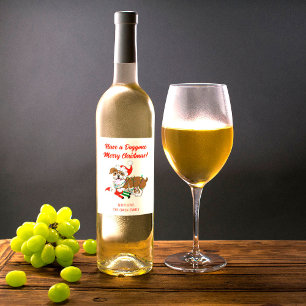 English Bulldog With Xmas Lights  Wine Label