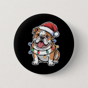 English Bulldog Wrapped In Christmas Lights 6 Cm Round Badge