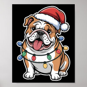 English Bulldog Wrapped In Christmas Lights  Poster