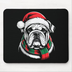English Bulldog Xmas Santa Hat F Christmas Costume Mouse Pad