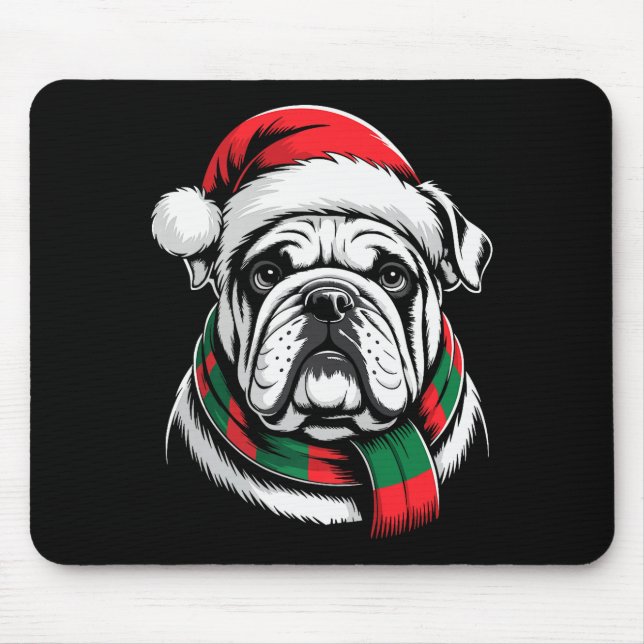 English Bulldog Xmas Santa Hat F Christmas Costume Mouse Pad (Front)