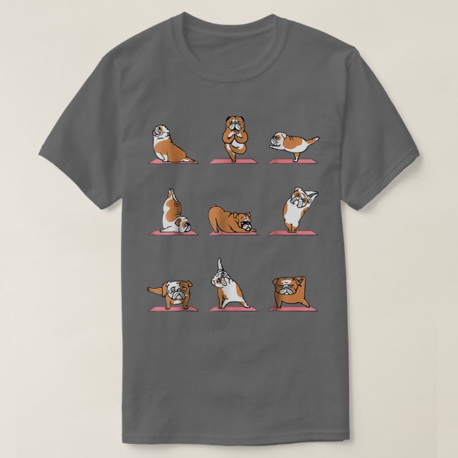 English Bulldog Yoga Puppy Yoga Poses and Meditati T-Shirt (Design Front)