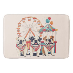 English Bulldogs At A Carnival  Bath Mat