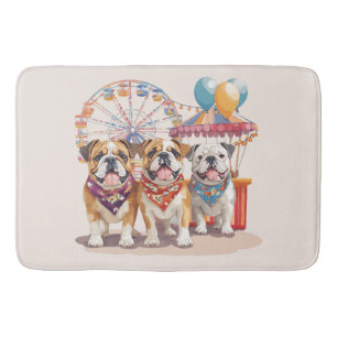 English Bulldogs At A Carnival  Bath Mat
