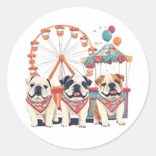 English Bulldogs At A Carnival  Classic Round Sticker