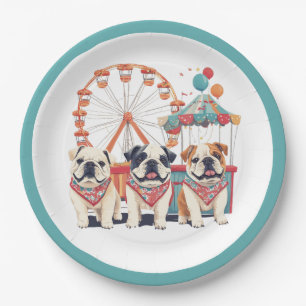 English Bulldogs At A Carnival  Paper Plate