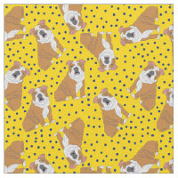 English Bulldogs Patterned Yellow, Blue Polka Dots