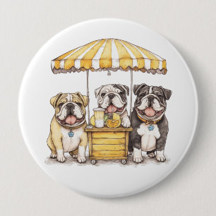 English Bulldogs Running A Lemonade Stand 10 Cm Round Badge