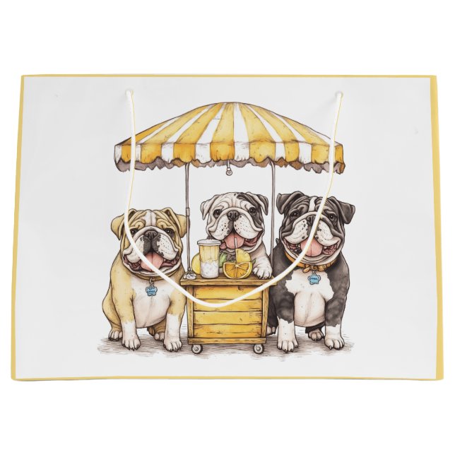 English Bulldogs Running A Lemonade Stand Large Gift Bag (Front)