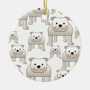 English Bulldogs, White. Dogs Pattern. Ceramic Tree Decoration