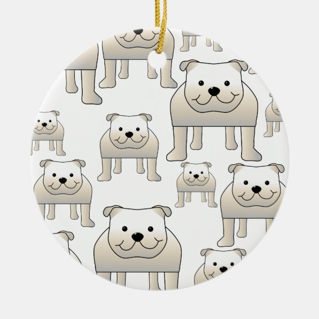 English Bulldogs, White. Dogs Pattern. Ceramic Tree Decoration (Front)