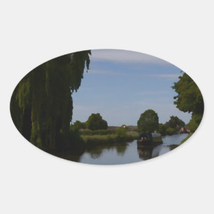 English Canal Scene Oval Sticker