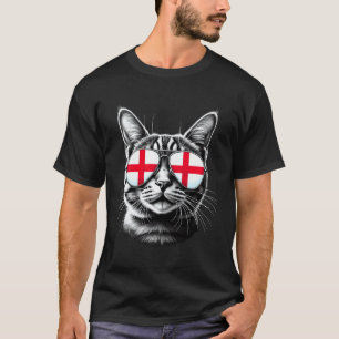 English Cat Face Sunglasses UK St George Flag Engl T-Shirt