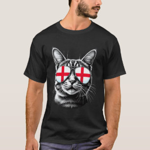 English Cat Face Sunglasses UK St George Flag Engl T-Shirt