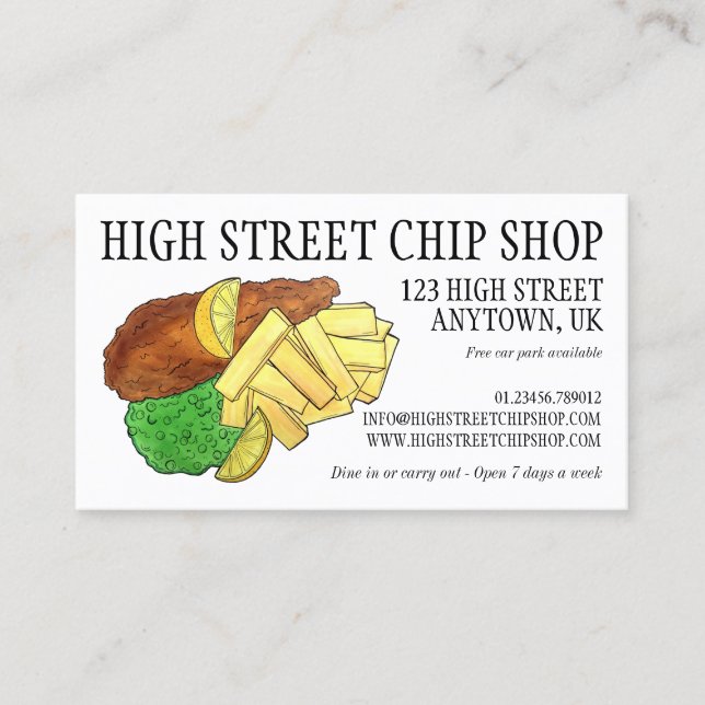 English Chip Shop Fish n' Chips Takeaway UK Food Business Card (Front)