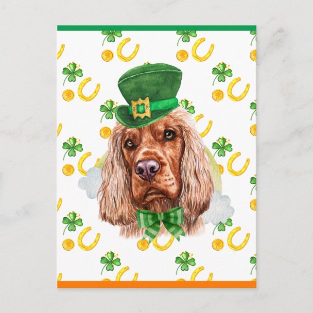 English Cocker Shamrock St. Patricks Day Holiday Postcard (Front)