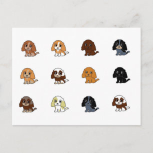 english cocker spaniel all colours acrtoons postcard