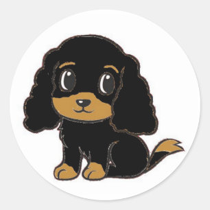 english cocker spaniel black and tan cartoon classic round sticker