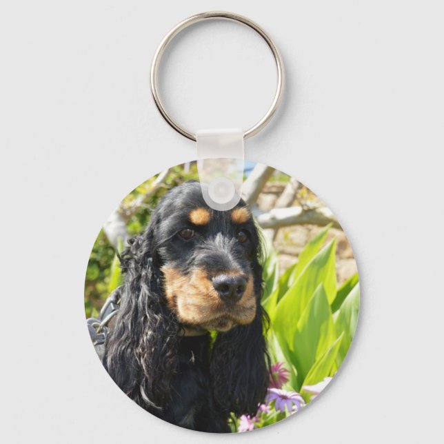 english-cocker-spaniel-black and tan key ring (Front)