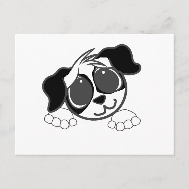 english cocker spaniel blackand white peeking cart postcard (Front)